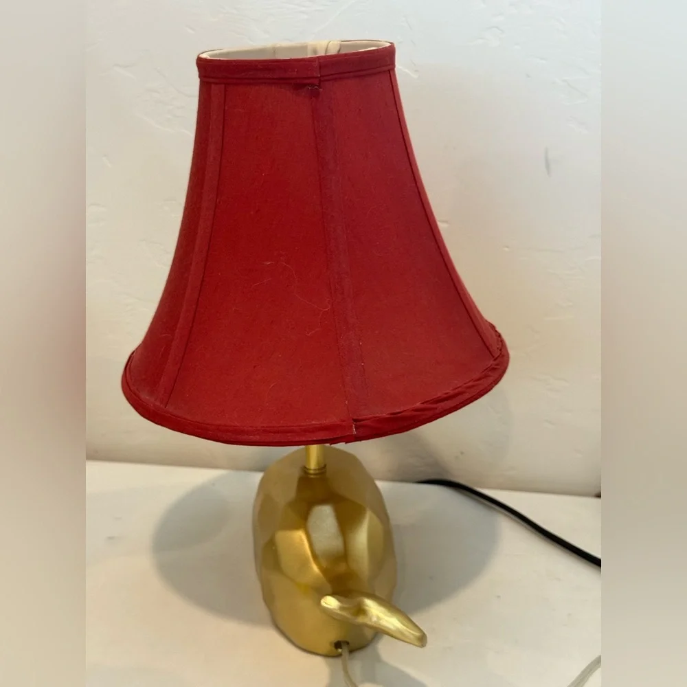 Vintage Nautical  Gold Faceted Whale Table Accent Lamp Red Shade Decor ~12”‎